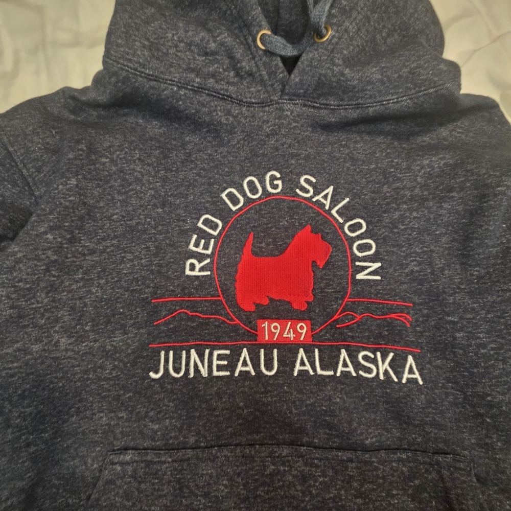 Vintage Red Dog Saloon Juneau Alaska Sweatshirt Small Hoodie Valani Blue Heather